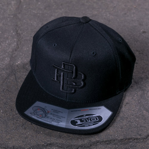 Black hat with black monogram embroidered monogram